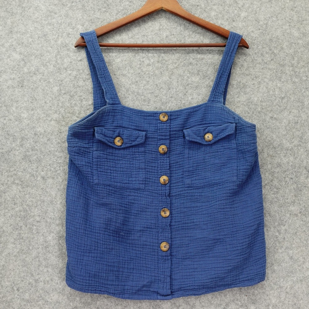 Organic Cotton Tank Top Womens M Blue SEZANE 40 Coastal Summer Gauze PORTUGAL